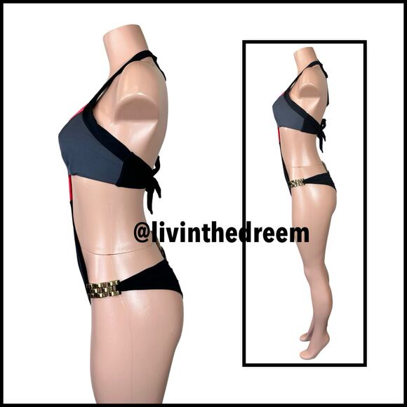 NWT Beach Bunny Bikini SHORELINES Chain Side Hip Skimpy Monokini L $185 - Picture 6 of 15